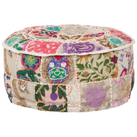 Patchwork Pouffe Round Cotton Handmade 40x20 cm Beige