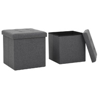 Folding Storage Stools 2 pcs Dark Grey Faux Linen