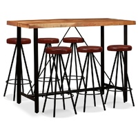 Bar Set 7 Pieces Solid Wood Acacia and Genuine Leather