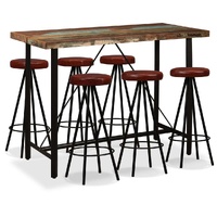 Bar Set 7 Pieces Solid Wood Reclaimed and Genuine Leather