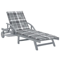 Garden Sun Lounger with Cushion Solid Acacia Wood