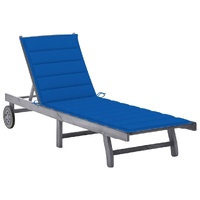 Garden Sun Lounger with Cushion Grey Solid Acacia Wood