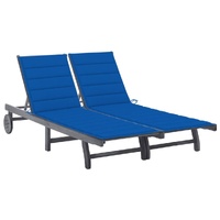 2-Person Garden Sun Lounger with Cushion Grey Solid Acacia Wood