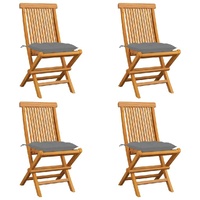 Garden Chairs with Grey Cushions 4 pcs Solid Teak Wood