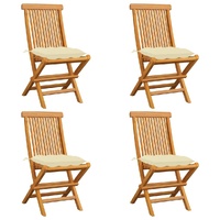 Garden Chairs with Cream White Cushions 4 pcs Solid Teak Wood