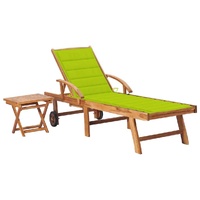 Sun Lounger with Table and Cushion Solid Teak Wood