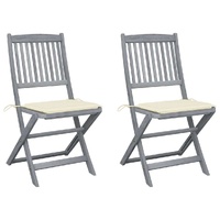 Folding Outdoor Chairs 2 pcs with Cushions Solid Acacia Wood