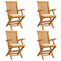 Garden Chairs with Cream Cushions 4 pcs Solid Teak Wood