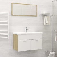 Bathroom Furniture Set White and Sonoma Oak Engineered Wood