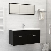 Bathroom Furniture Set Black Engineered Wood