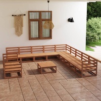 12 Piece Garden Lounge Set Honey Brown Solid Pinewood