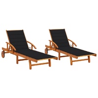 Sun Loungers 2 pcs with Cushions Solid Wood Acacia