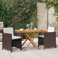 3 Piece Garden Dining Set with Cushions Brown