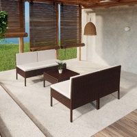 5 Piece Garden Lounge Set with Cushions Poly Rattan Brown