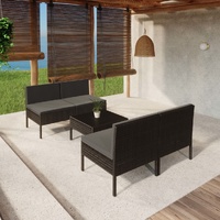 5 Piece Garden Lounge Set with Cushions Poly Rattan Black