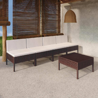 5 Piece Garden Lounge Set with Cushions Poly Rattan Brown