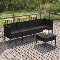 5 Piece Garden Lounge Set with Cushions Poly Rattan Black