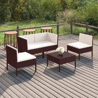 5 Piece Garden Lounge Set with Cushions Poly Rattan Brown