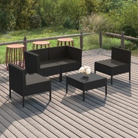 5 Piece Garden Lounge Set with Cushions Poly Rattan Black