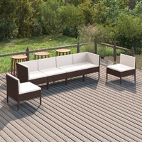 6 Piece Garden Lounge Set with Cushions Poly Rattan Brown