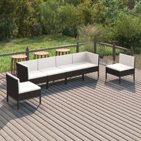 6 Piece Garden Lounge Set with Cushions Poly Rattan Black