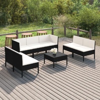 8 Piece Garden Lounge Set with Cushions Poly Rattan Black