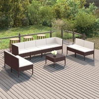 9 Piece Garden Lounge Set with Cushions Poly Rattan Brown