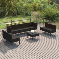 9 Piece Garden Lounge Set with Cushions Poly Rattan Black