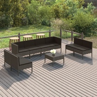 9 Piece Garden Lounge Set with Cushions Poly Rattan Grey