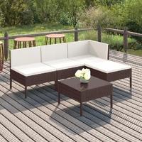 5 Piece Garden Lounge Set with Cushions Poly Rattan Brown