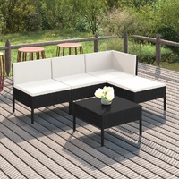 5 Piece Garden Lounge Set with Cushions Poly Rattan Black