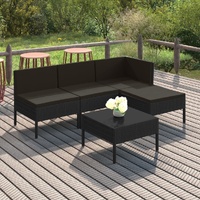 5 Piece Garden Lounge Set with Cushions Poly Rattan Black