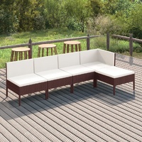 5 Piece Garden Lounge Set with Cushions Poly Rattan Brown