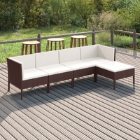 5 Piece Garden Lounge Set with Cushions Poly Rattan Brown