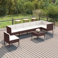 8 Piece Garden Lounge Set with Cushions Poly Rattan Brown