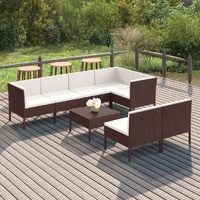 8 Piece Garden Lounge Set with Cushions Poly Rattan Brown