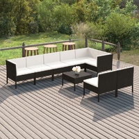 9 Piece Garden Lounge Set with Cushions Poly Rattan Black