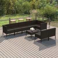 9 Piece Garden Lounge Set with Cushions Poly Rattan Black