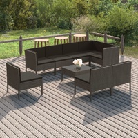 9 Piece Garden Lounge Set with Cushions Poly Rattan Grey