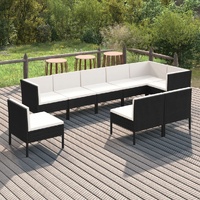 9 Piece Garden Lounge Set with Cushions Poly Rattan Black