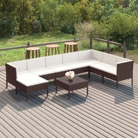 9 Piece Garden Lounge Set with Cushions Poly Rattan Brown