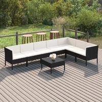 8 Piece Garden Lounge Set with Cushions Poly Rattan Black