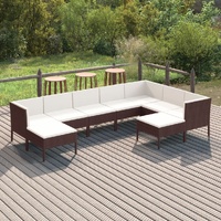 9 Piece Garden Lounge Set with Cushions Poly Rattan Brown