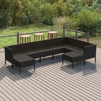 9 Piece Garden Lounge Set with Cushions Poly Rattan Black