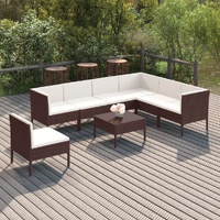 8 Piece Garden Lounge Set with Cushions Poly Rattan Brown