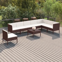 9 Piece Garden Lounge Set with Cushions Poly Rattan Brown