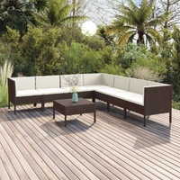 8 Piece Garden Lounge Set with Cushions Poly Rattan Brown