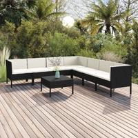 8 Piece Garden Lounge Set with Cushions Poly Rattan Black