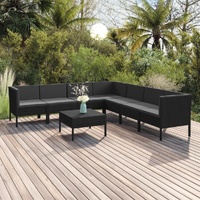 8 Piece Garden Lounge Set with Cushions Poly Rattan Black