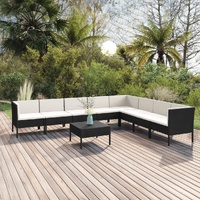 9 Piece Garden Lounge Set with Cushions Poly Rattan Black